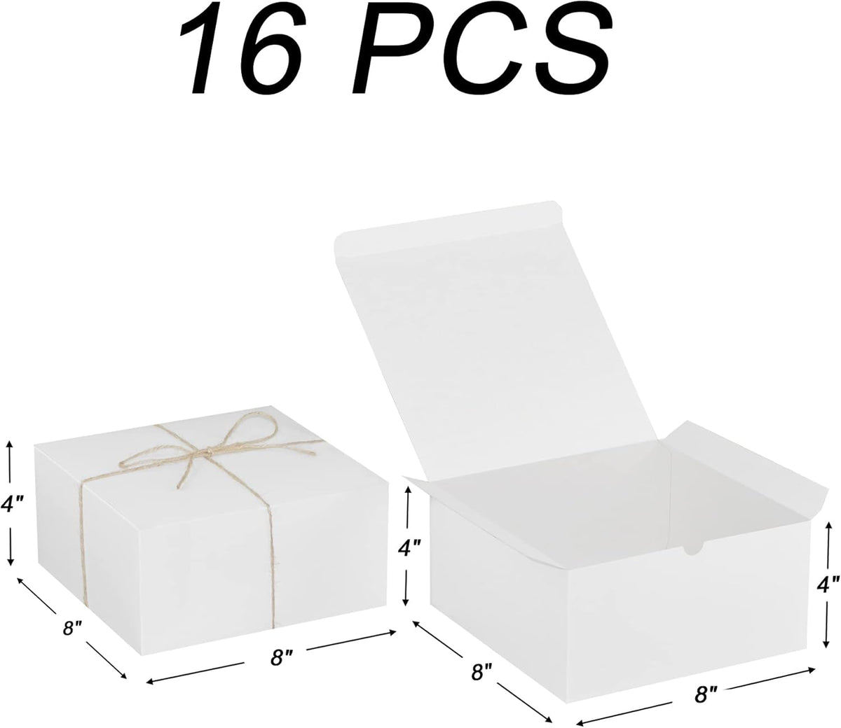 Xxcxpark 16 PCS White Gift Boxes 8x8x4 Inches, Decorative Party Favor Kraft Paper Gift Packaging