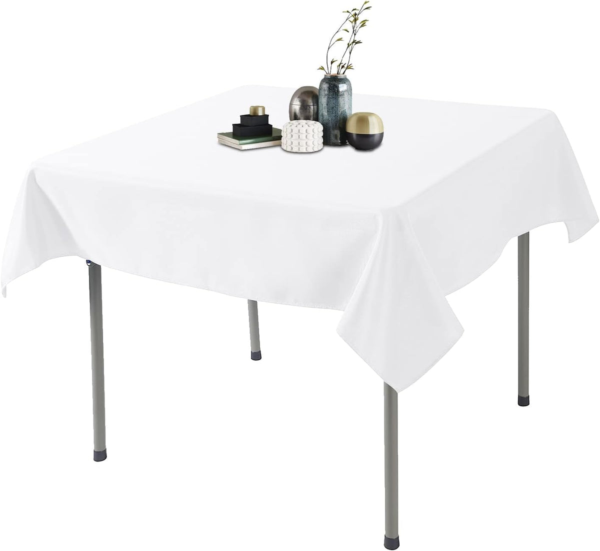 Ascoza 2pack 70x70 Inch White Square in Polyester Fabric Tablecloth for Wedding,Banquet,Restaurant