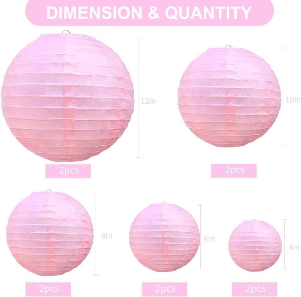 BEISHIDA Pink Round Paper Lanterns Hanging Decorative Chinese Paper Lanterns Lamp for Valentine