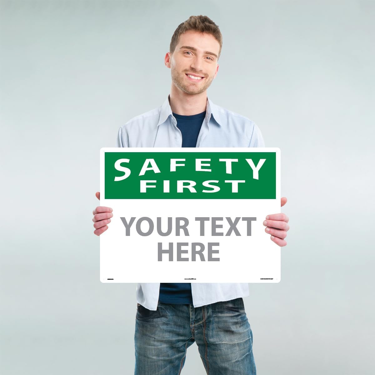 Custom OSHA Style Safety First Sign 18" x 24" Aluminum Sign, Customizable "Your Text Here", by