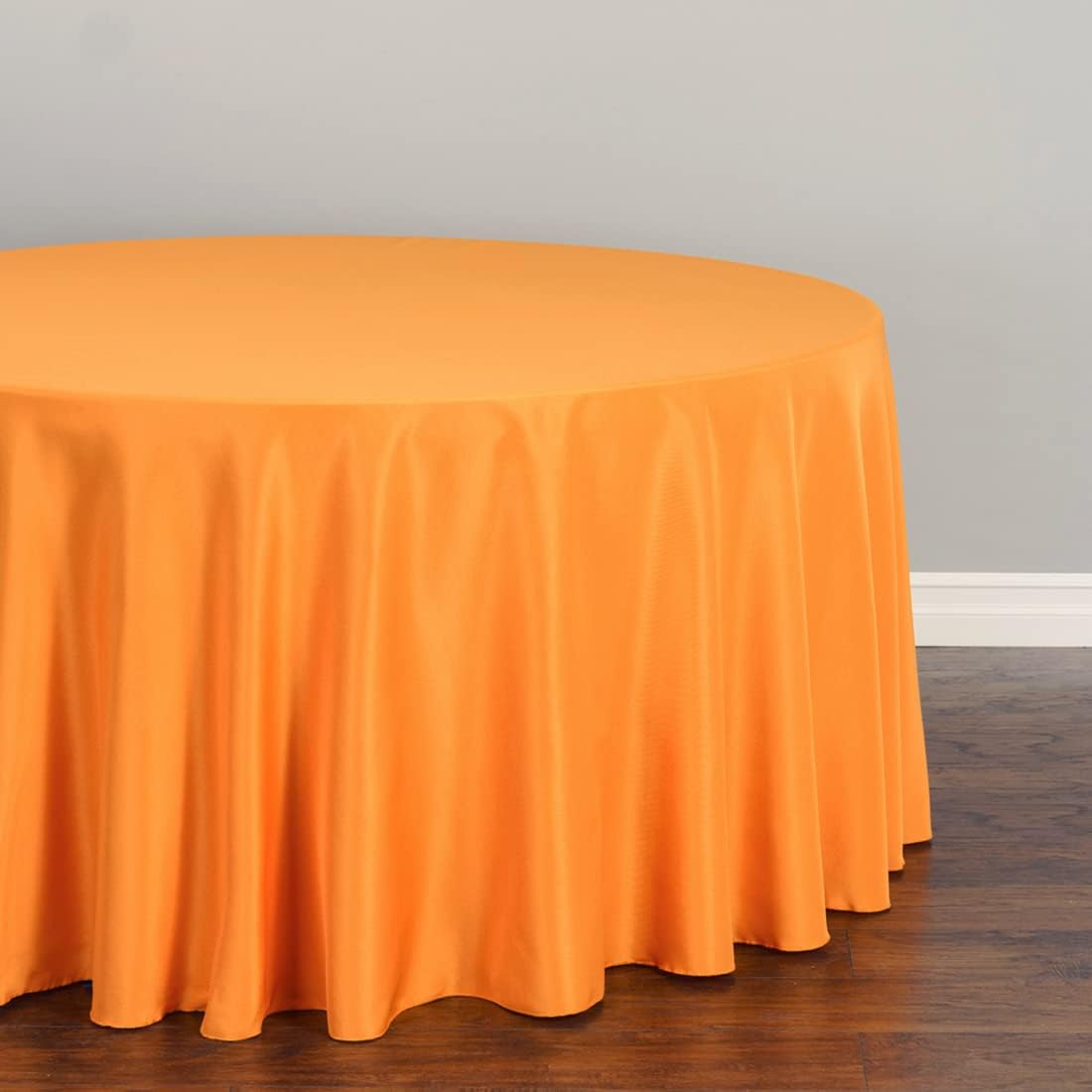 LTC LINENS Orange Round Tablecloth - 132 Inch Round Tablecloth, Large Party Table Cloth, Wrinkle