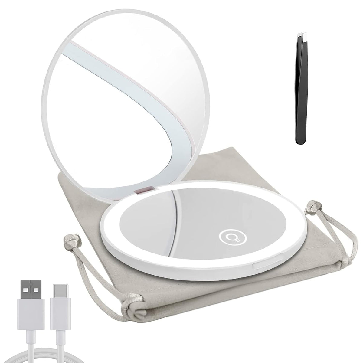 Compact Mirror with LED Light,1x/10x Magnifying Rechargeable Mirror,3.5in, Dimmable Travel Mirror