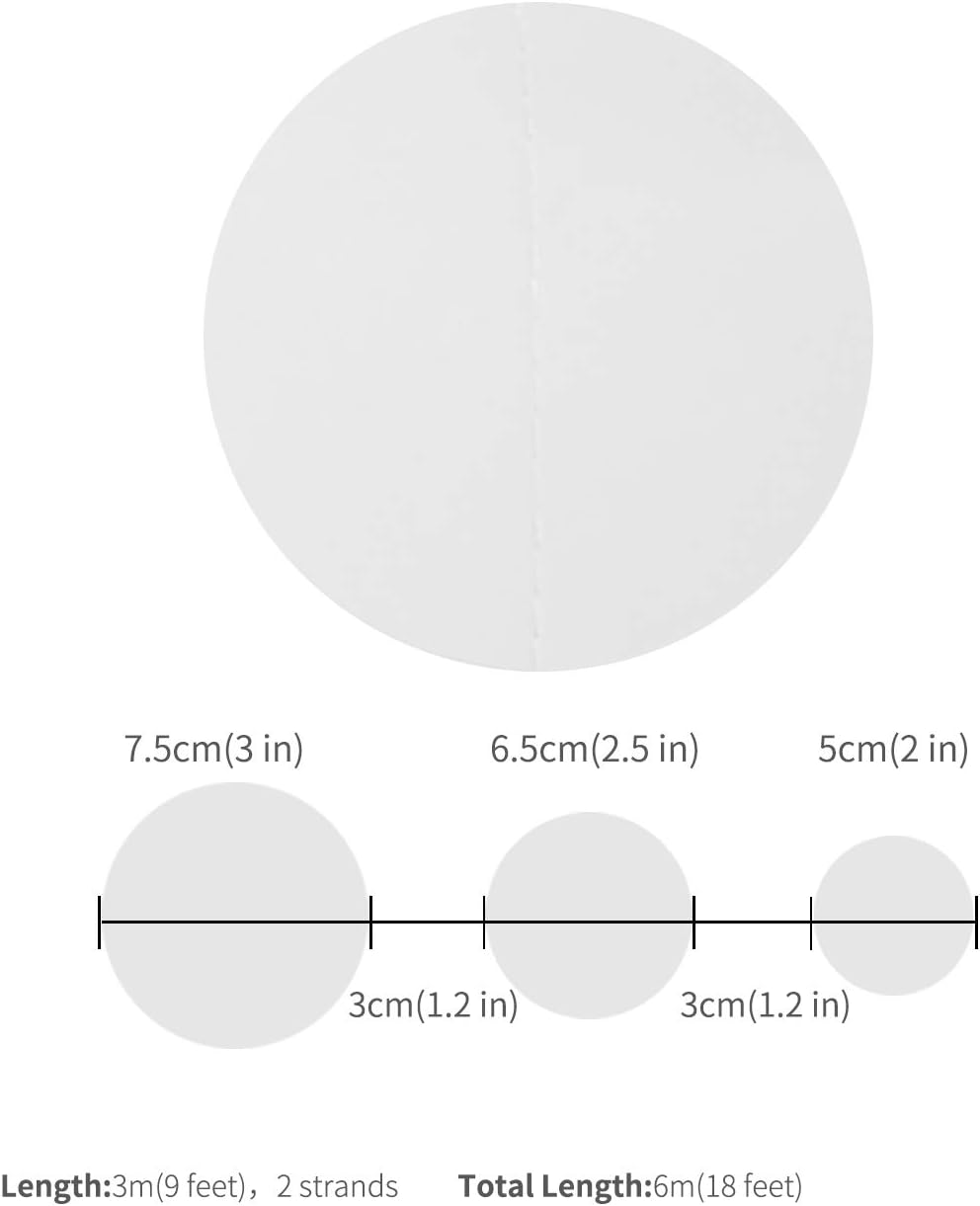 White Paper Garland Circle Dot Party Banner Wall Streamers Backdrop Ceiling Hanging Decorations, 20