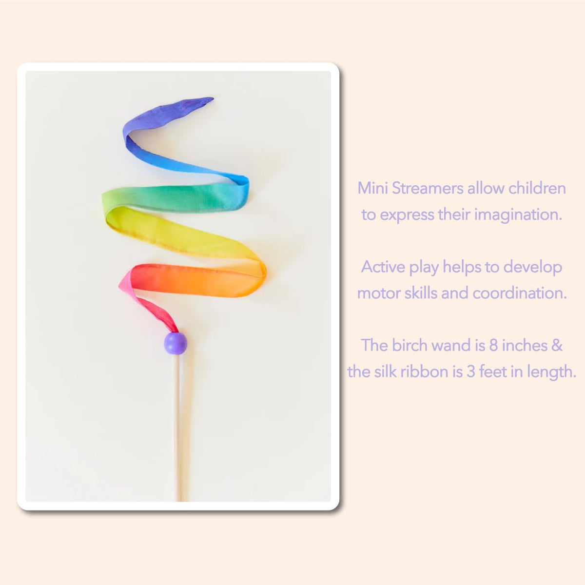 Sarah's Silks Mini Rainbow Streamer - Long Ribbon Wand for Kids, Pretend Play, Dance, Baton Stick