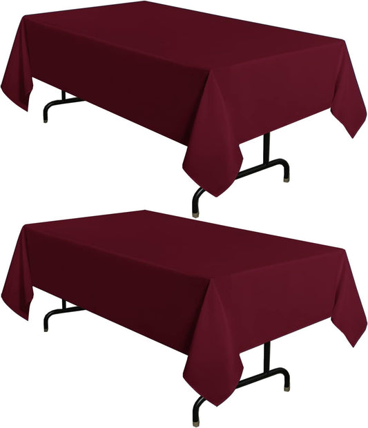 sancua 2 Pack Burgundy Tablecloth 60 x 102 Inch, Rectangle 6 Feet Table Cloth - Stain and Wrinkle