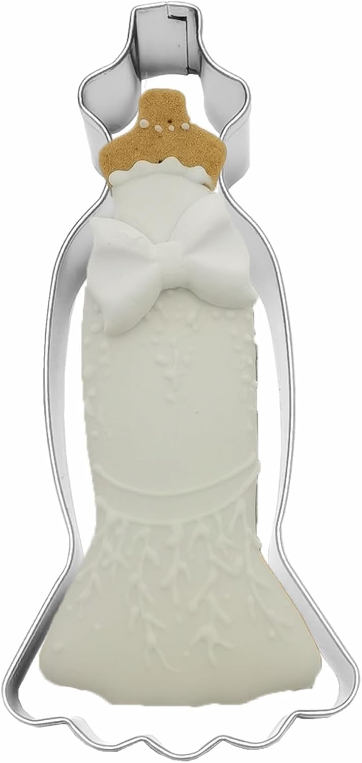 Large Size Dress Shaped Cookie Cutter, Stainless Steel Strapless Mermaid Fishtail Princess Wedding