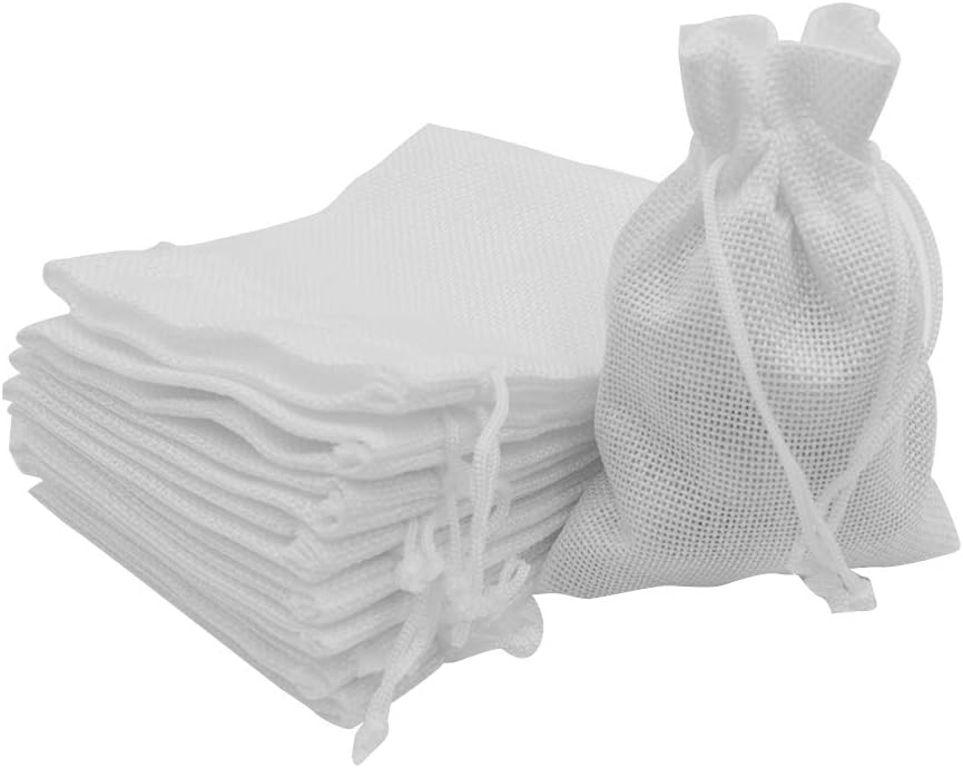 20pcs Burlap Bags with Drawstring, 5.9 x 7.5 inch White Linen Gift Bags Jewelry Pouches Sacks for