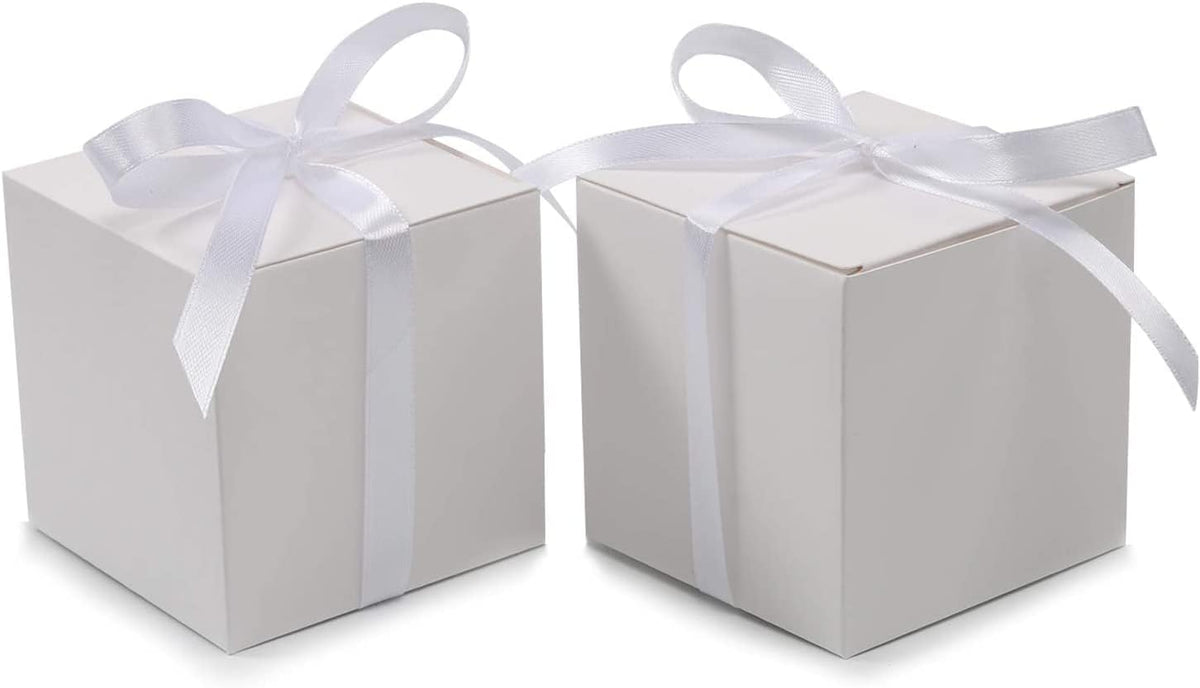 COTOPHER 25pcs Wedding Favor Boxes, Paper Gift Boxes 3x3x3 Inches Small Gift Boxes with Ribbons for
