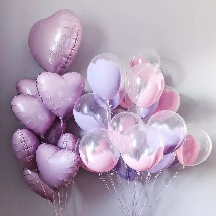 Pink Purple Heart Balloons, 18 Inch Light Purple and Pink Heart Shape Balloons, 12PCS Pastel Pink