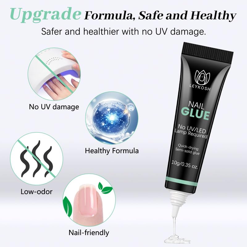 Nail Glue for Press Ons, 10s Fast-Drying No U V Light Needed - Upgrade Super Strong Semi Solid Nail