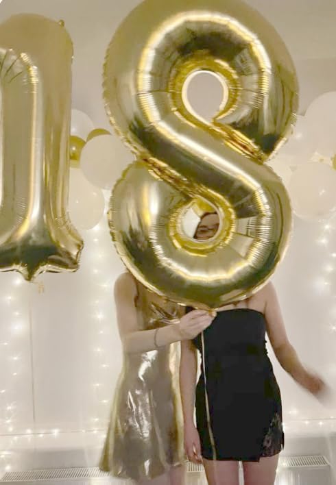 Helium Foil Light Gold Number 8 Balloon 40 Inch, Mylar Eight Numbers 8 18 28 38 48 58 80 88