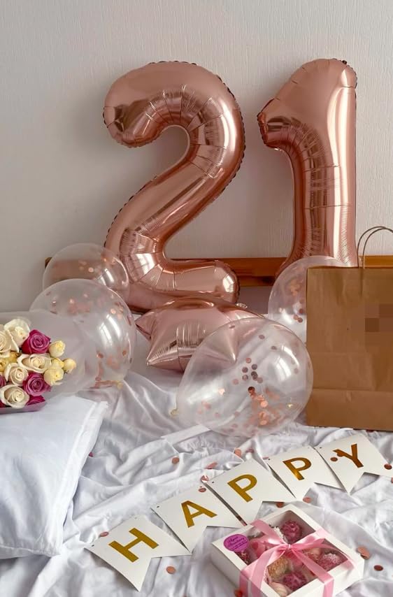 Big 40 Inch Rose Gold 2 Number Balloon Birthday Decoration, Rose Gold Number 2 Helium Balloons 12