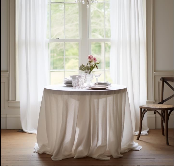 EVERLY 100% Pure Linen Round Tablecloths 70Inch Round Machine Washable Tablecloth for