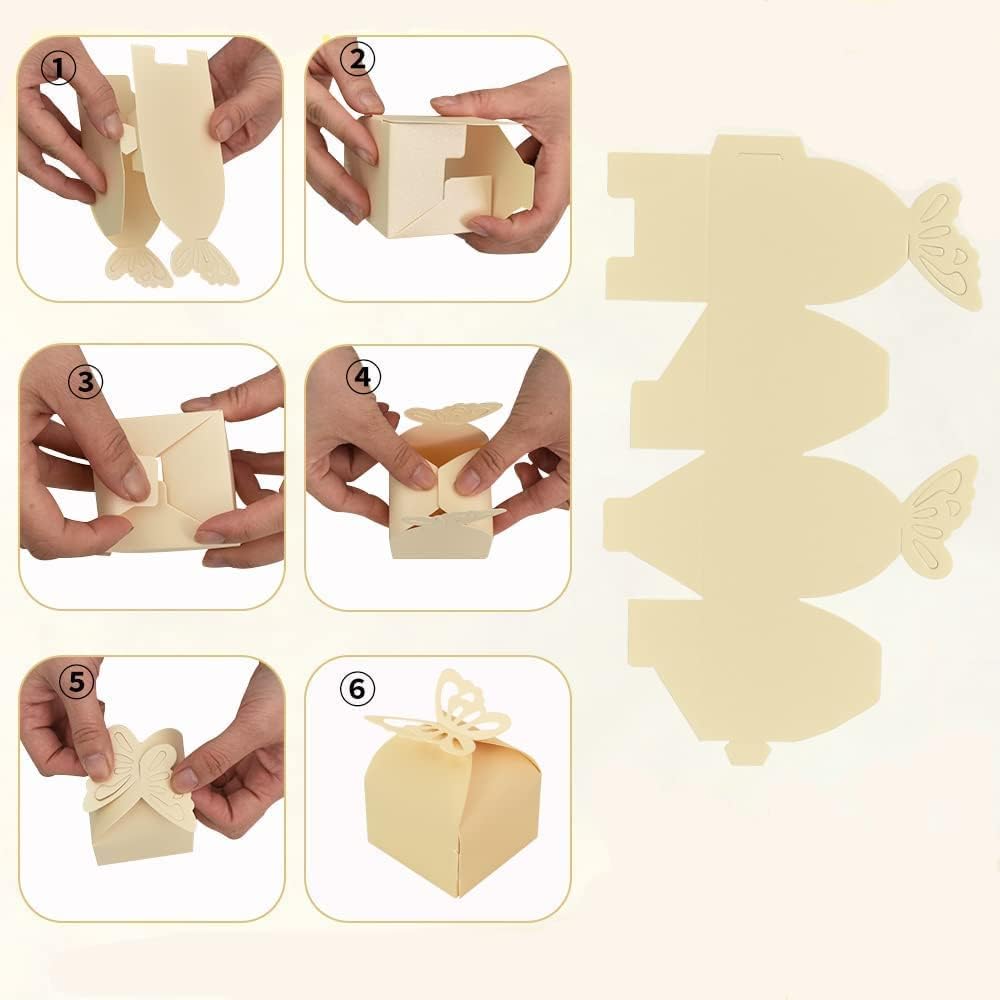 KUPOO 50PCS Small Yellow Butterfly Favor Boxes Girl Baby Shower Candy Box Small Butterfly Gift