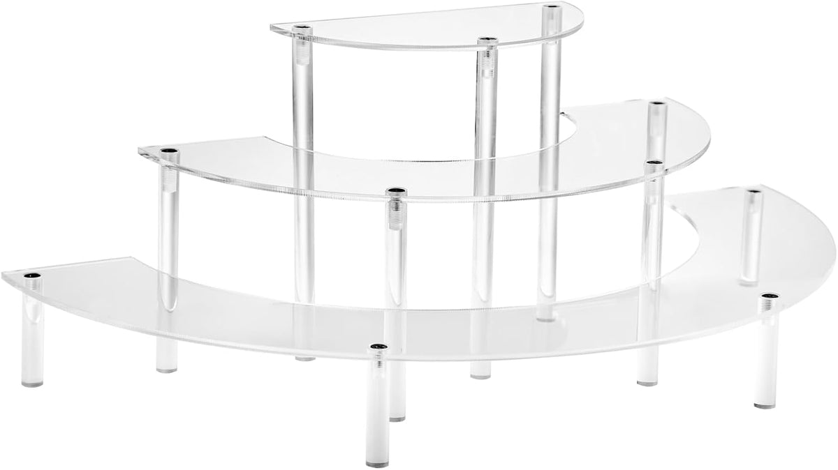 Acrylic Display Riser - 3 Tier Clear Cupcake Stand, Perfume Organizer, Half Moon Dessert Stand
