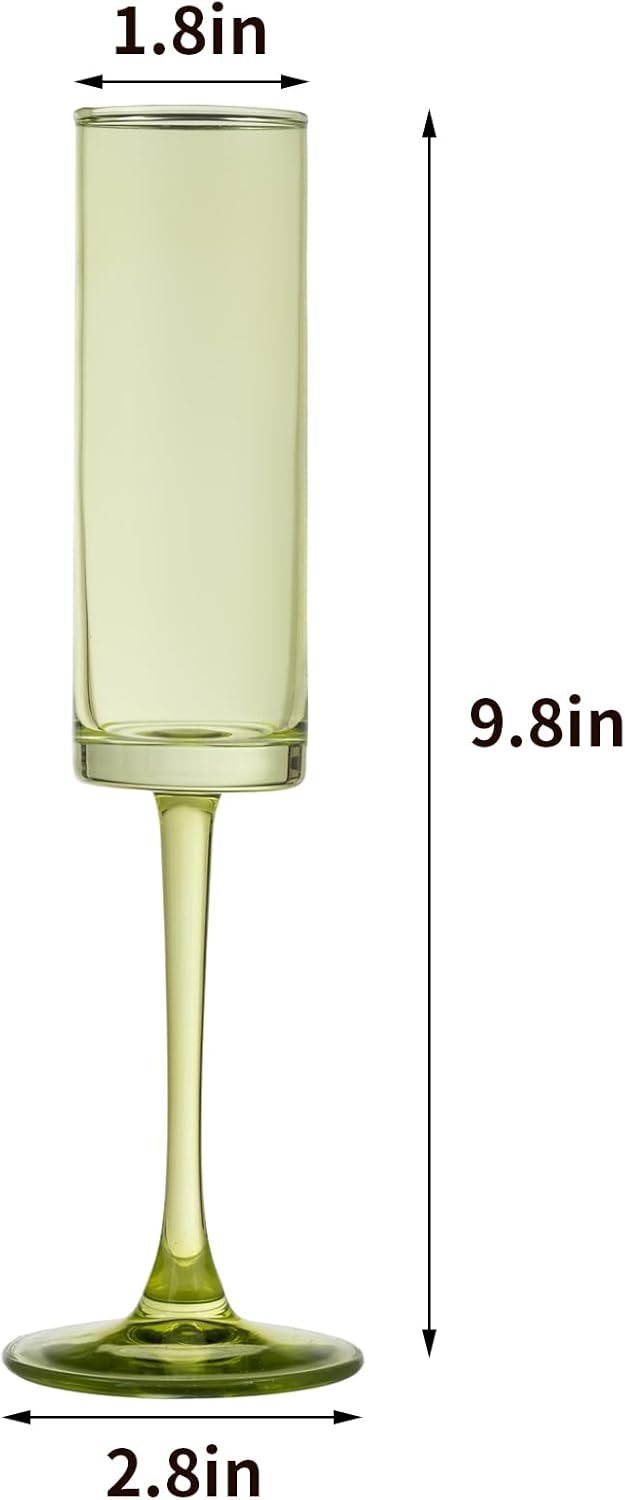 24 Pieces Green Champagne Flutes 6 OZ Straight Sided Wine Glasses Champagne Long Stem Drinking