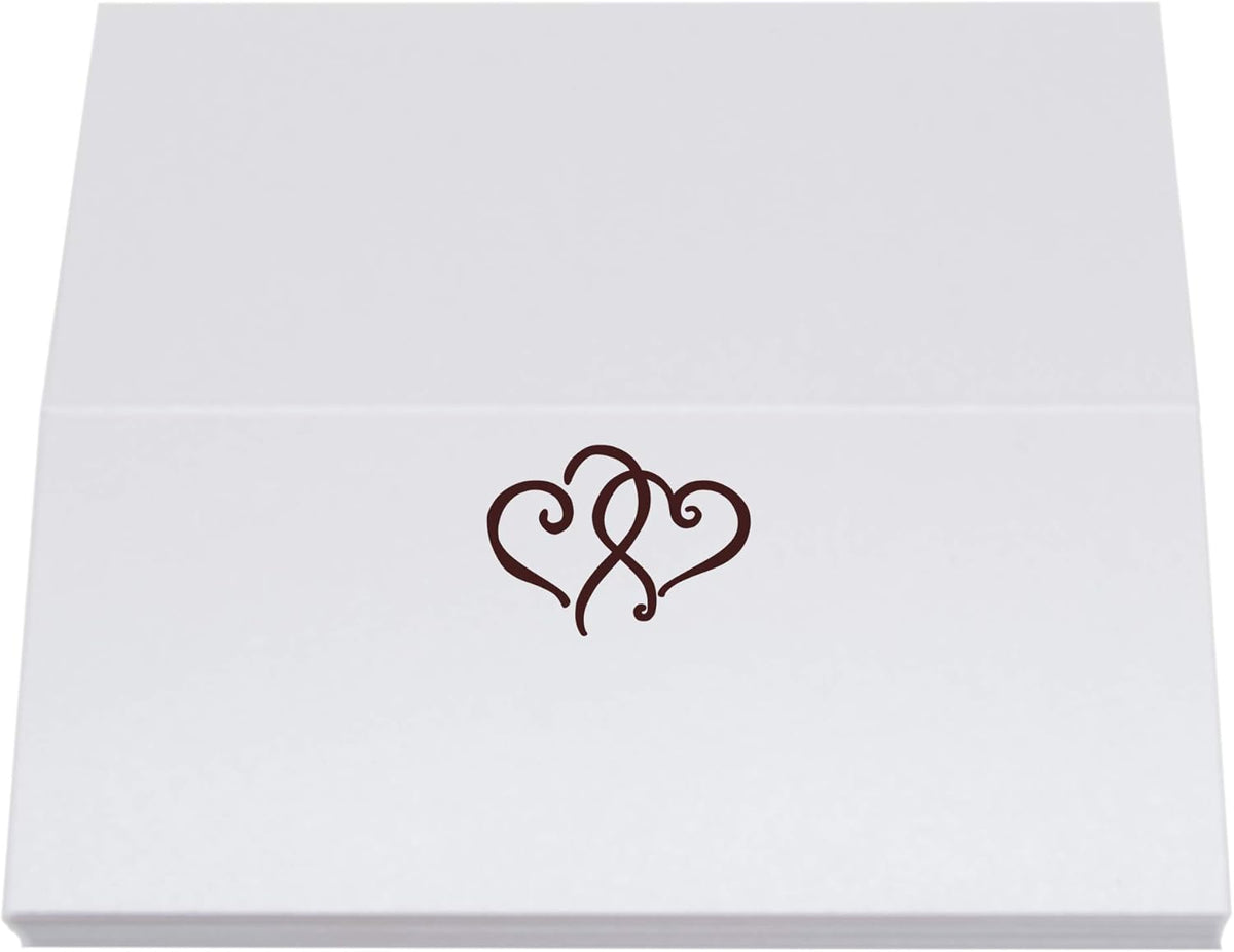 Linked Hearts Place Cards, Chocolate (Choose Color), Set of 60, Pre-cut and Scored - Wedding
