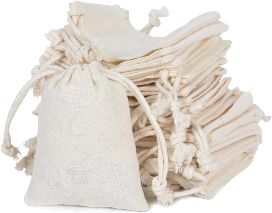 gobyhumm 50 Pieces Pure Cotton Drawstring Bags Muslin Bags Sachet Bag for Home Supplies （2.8 * 3.5"）