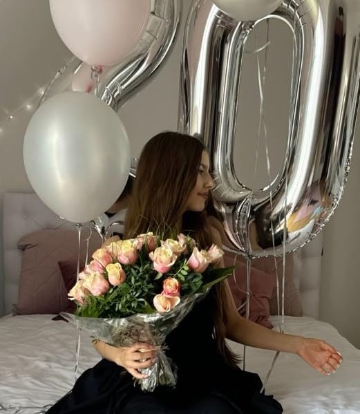 Silver Helium Number Balloon 40 Inch, Giant Foil Silver Number 0 Birthday Balloons, Large Numbers