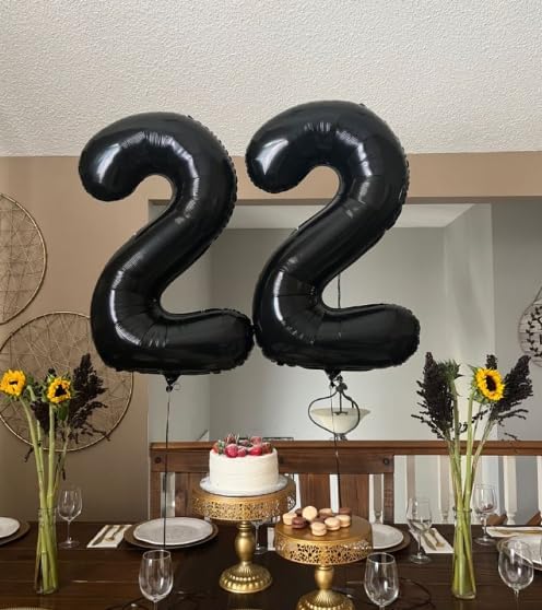 40 Inch Big Black Number 2 Balloon Birthday Decoration, Numbers 2 Helium Balloons 12 20 22 23 24 26