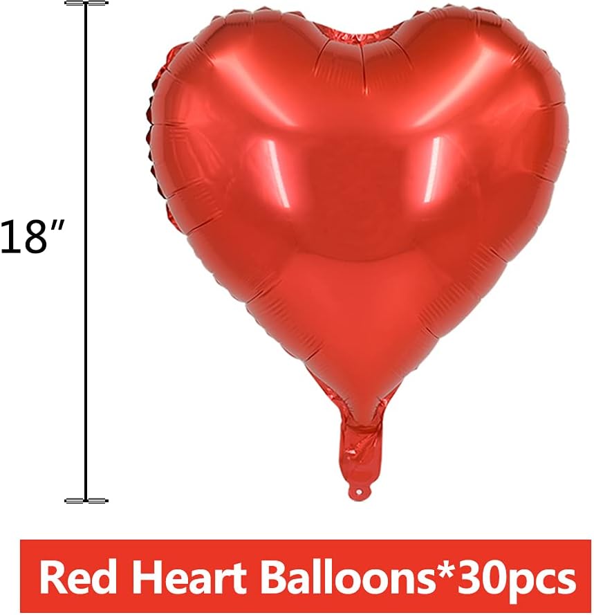 BEISHIDA 30 Red Heart Foil Balloons, 18 Inch, Perfect for Birthday, Wedding, Engagement