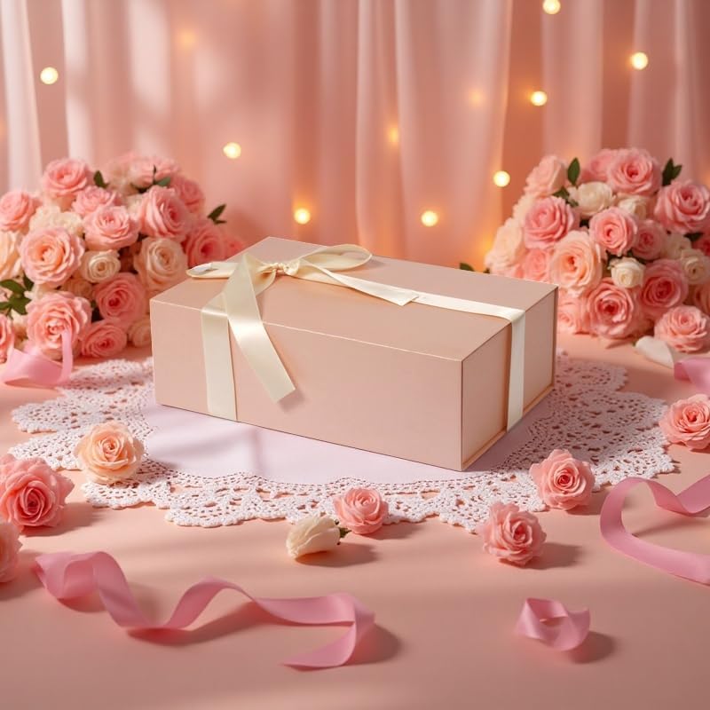 Rinrda Large Pink Gift Box,13.75"x9"x4.5", Gift Boxes with Magnetic Lids for Presents Closure Gift
