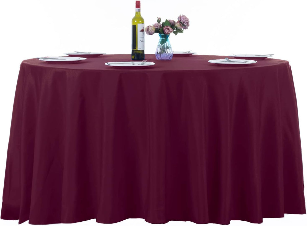 Ascoza 2pack 120 Inch Burgundy Round Tablecloth in Washable Polyester Fabric for
