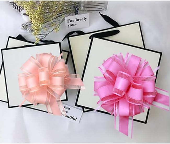 6 Count Pink Organza Satin Pull Bows, 6 inches, Wedding, Bridal Shower, Baby Shower, Modern Style