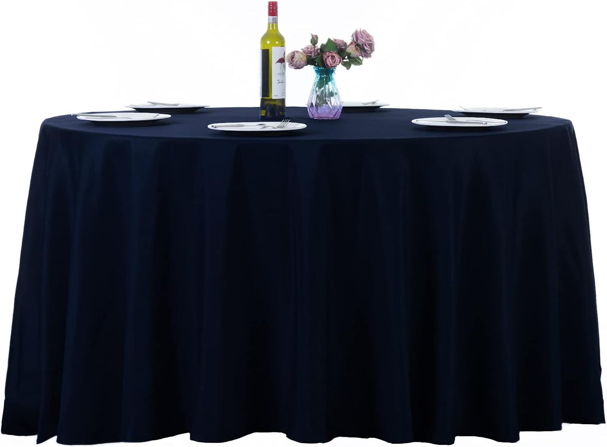 Ascoza 2pack 108 Inch Navy Round Tablecloth in Washable Polyester Fabric for