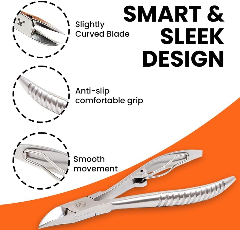 Kohm Ingrown Toenail Clippers | Super Control Cuticle Trimmer & Wide Jaws – Precision Stainless