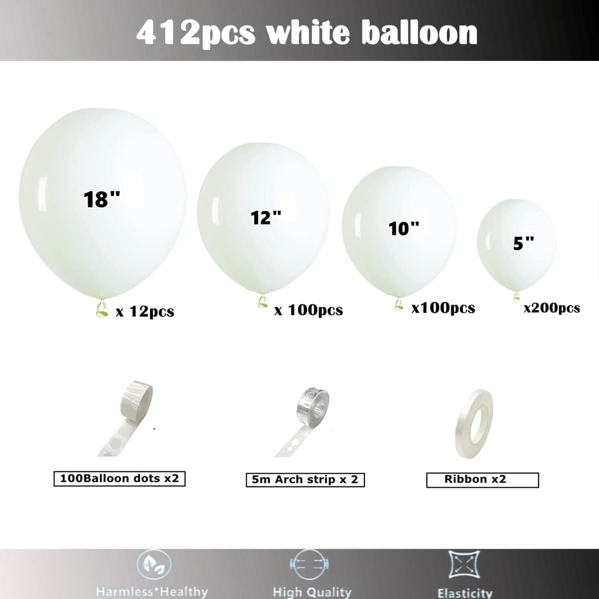 412pcs White Balloons 18 12 10 5 Inch White Balloon Garland Arch Kit Different Sizes Matte Latex