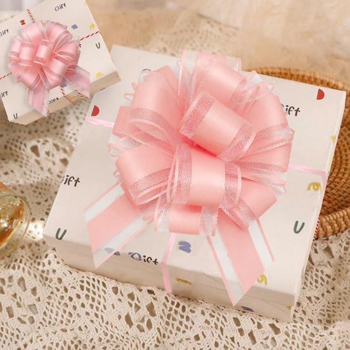 ZhXu Shuo 6 Pieces Large Pull Bows, 6 inches, Organza Fabric, Pink, Wedding & Birthday Occasion
