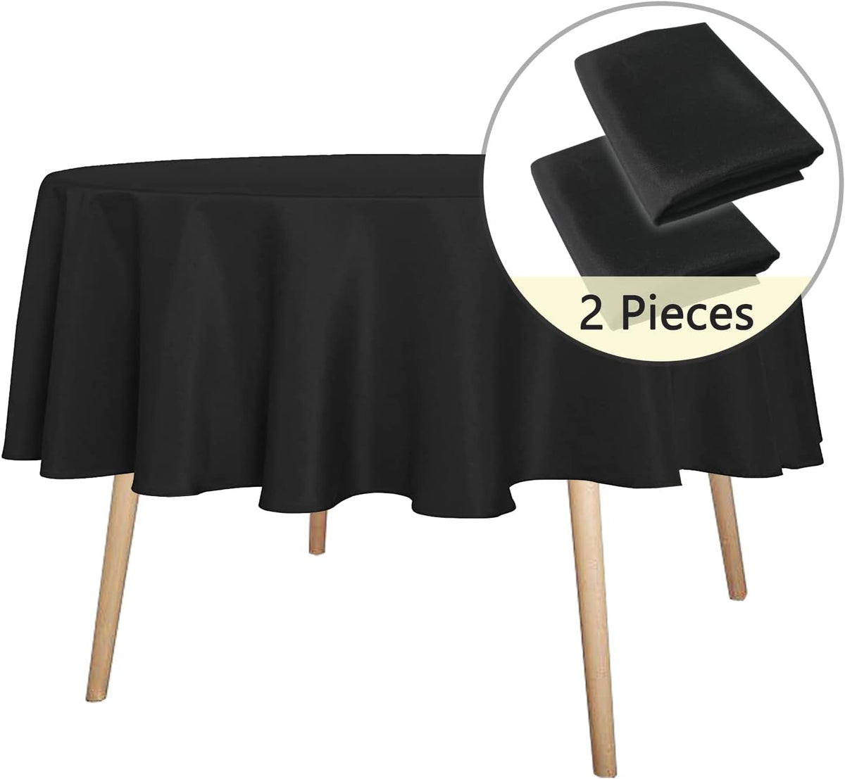 sancua 2 Pack Round Tablecloth 70 Inch Black, Stain and Wrinkle Resistant Table Cloth - Washable