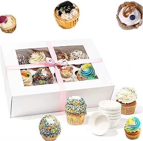 Rarapop 15 Pack Cupcake Boxes Hold 12 Standard Cupcakes, Food Grade Cupcake Holders Bakery Carrier