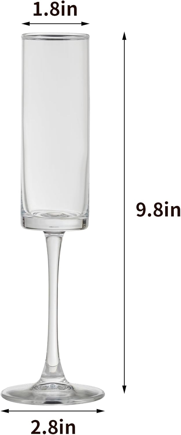 12 Pieces Clear Champagne Flutes 6 OZ Straight Sided Wine Glasses Champagne Long Stem Drinking
