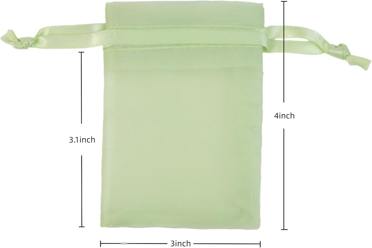 20 Pcs Light Green Small Organza Bags 3X4 inch for Wedding Favors with Drawstring, Mini Mesh Gift