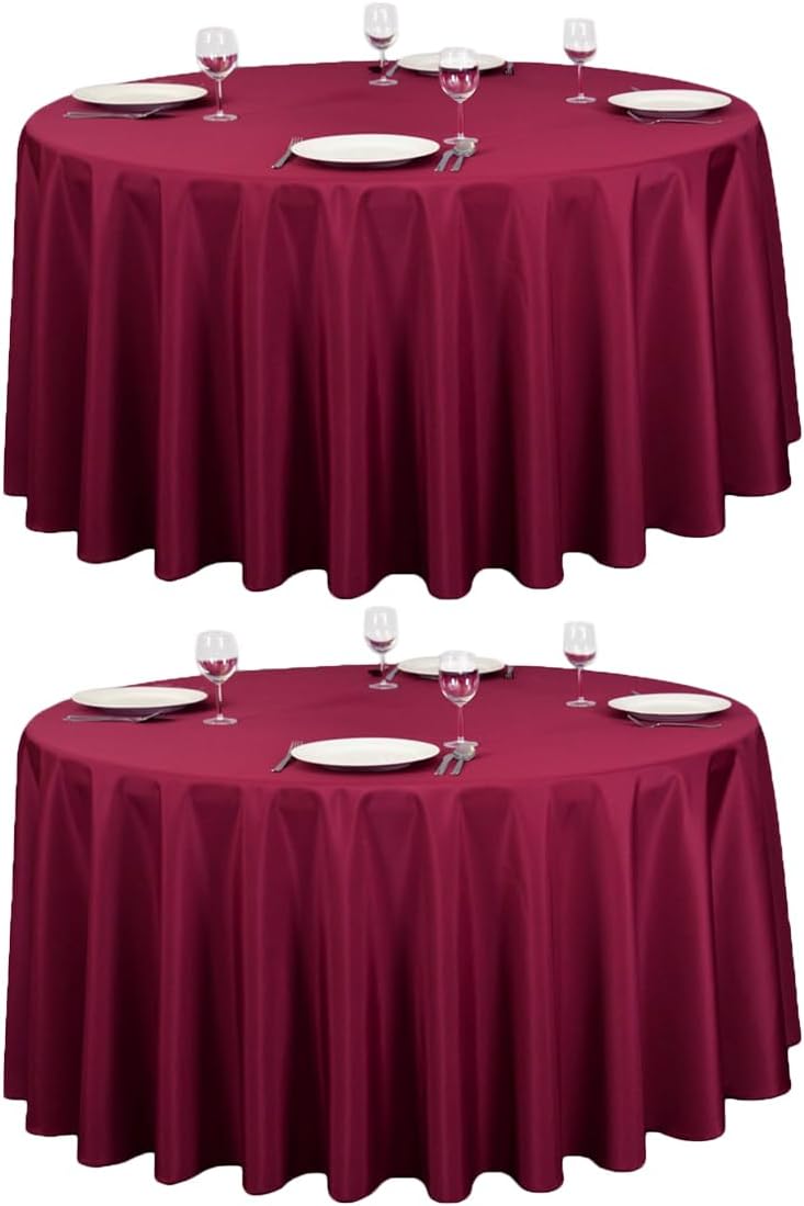 LTC LINENS 2 Pack 120 Inch Round Tablecloth Burgundy - Great for 60 Inch Round Table Floor Length