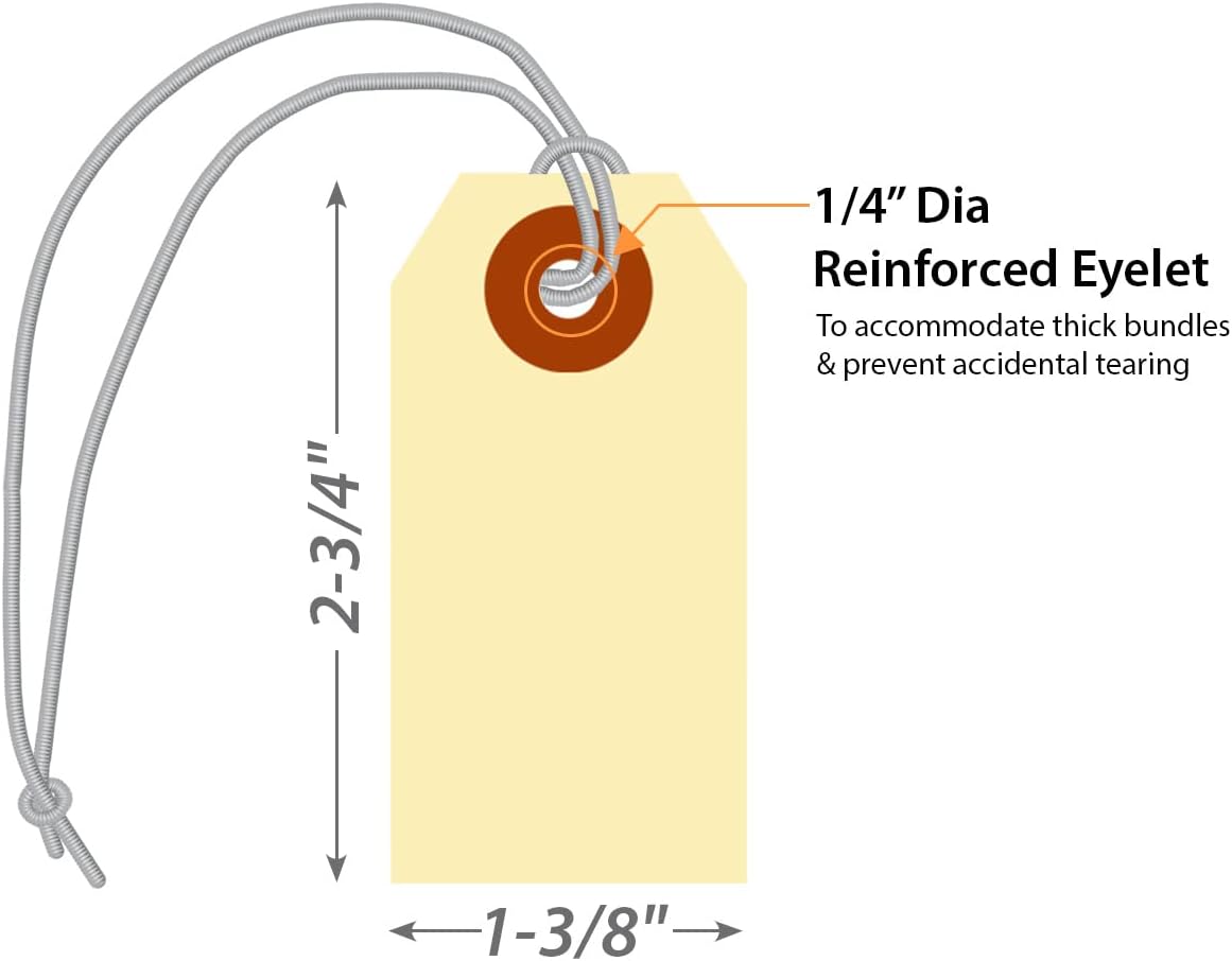 SmartSign Blank Manila Shipping Tags with Elastic Strings - Pack of 250, Size-1, 13pt Thick