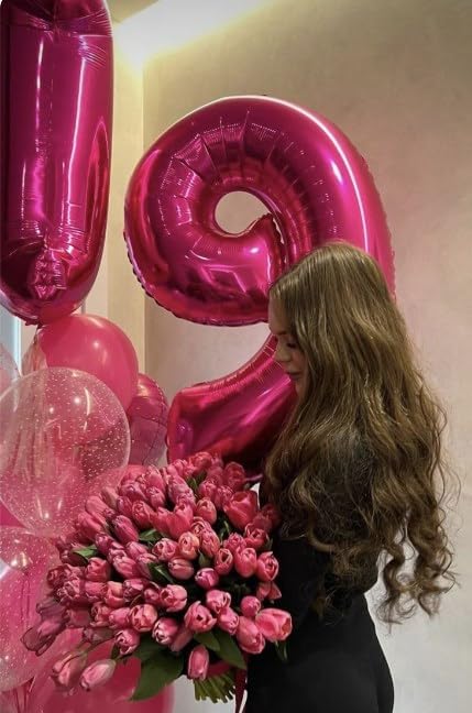 40 Inch Hot Pink Large Number 4 Birthday Balloon, Giant Number Four 14 24 34 40 44 Balloons, Foil