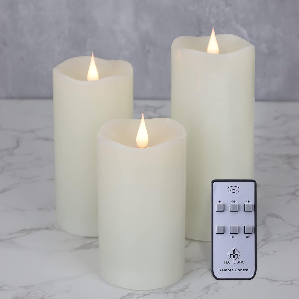 Flickering Flameless Candles with 3D Moving Flame Set of 3(H 5" 6" 7" x D 3"), Last 1000+ Hours