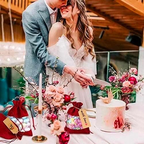 GIOIPC 50Pcs 4 x 6 Inch Linen Burlap Sheer Bags with Drawstring and Bonus Gift Tags for Wedding