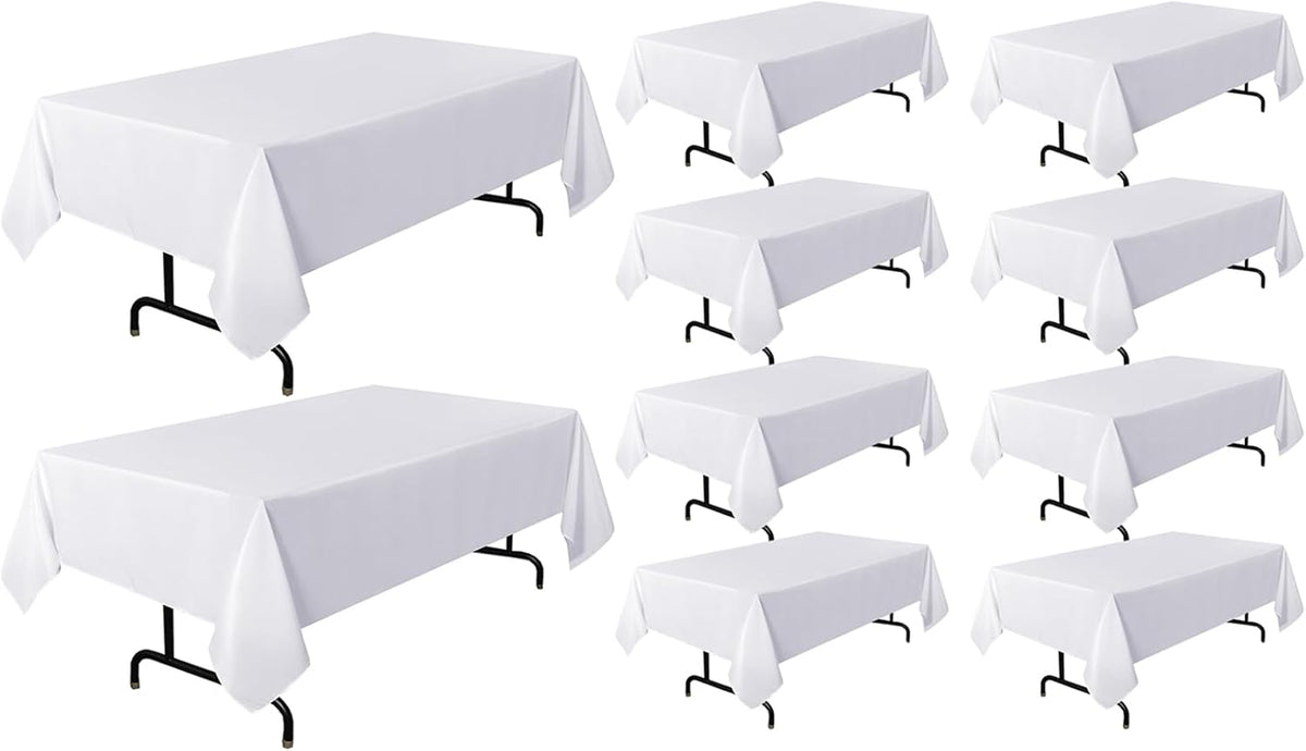 sancua 10 Pack White Tablecloth 60 x 120 Inch, Rectangle Table Cloth for 8 Feet Tables - Stain and