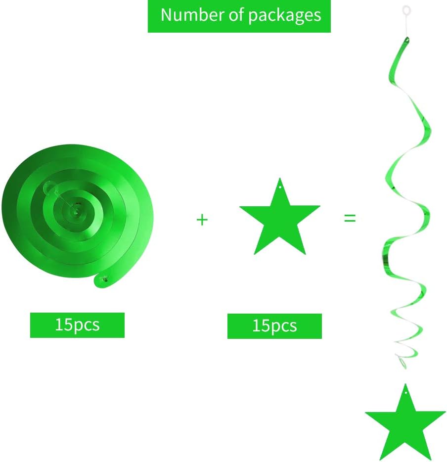 BEISHIDA Green Star Hanging Swirl Decorations,Hanging Gold Party Supplies for Graduation Wedding