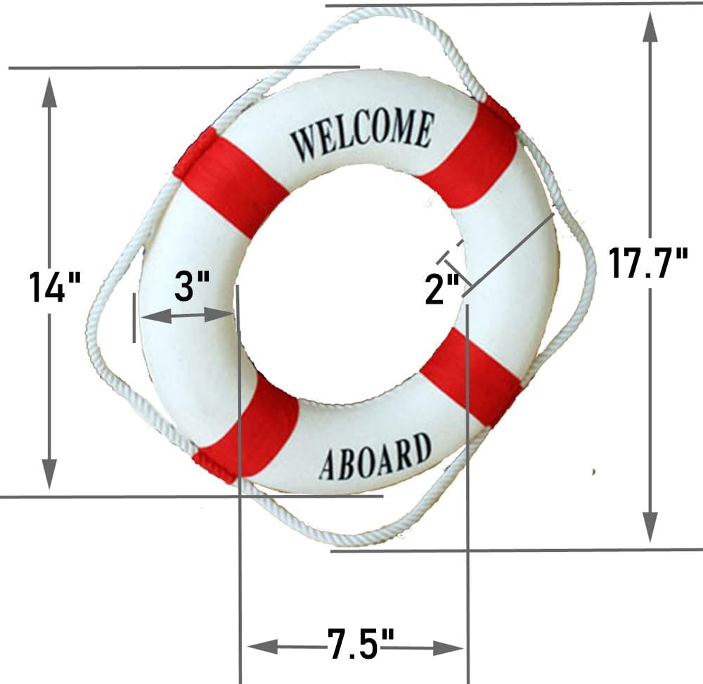 MorroMorn Lifebuoy Wall Hanging Decor - Welcome Aboard Mediterranean Style Home Decoration (Red