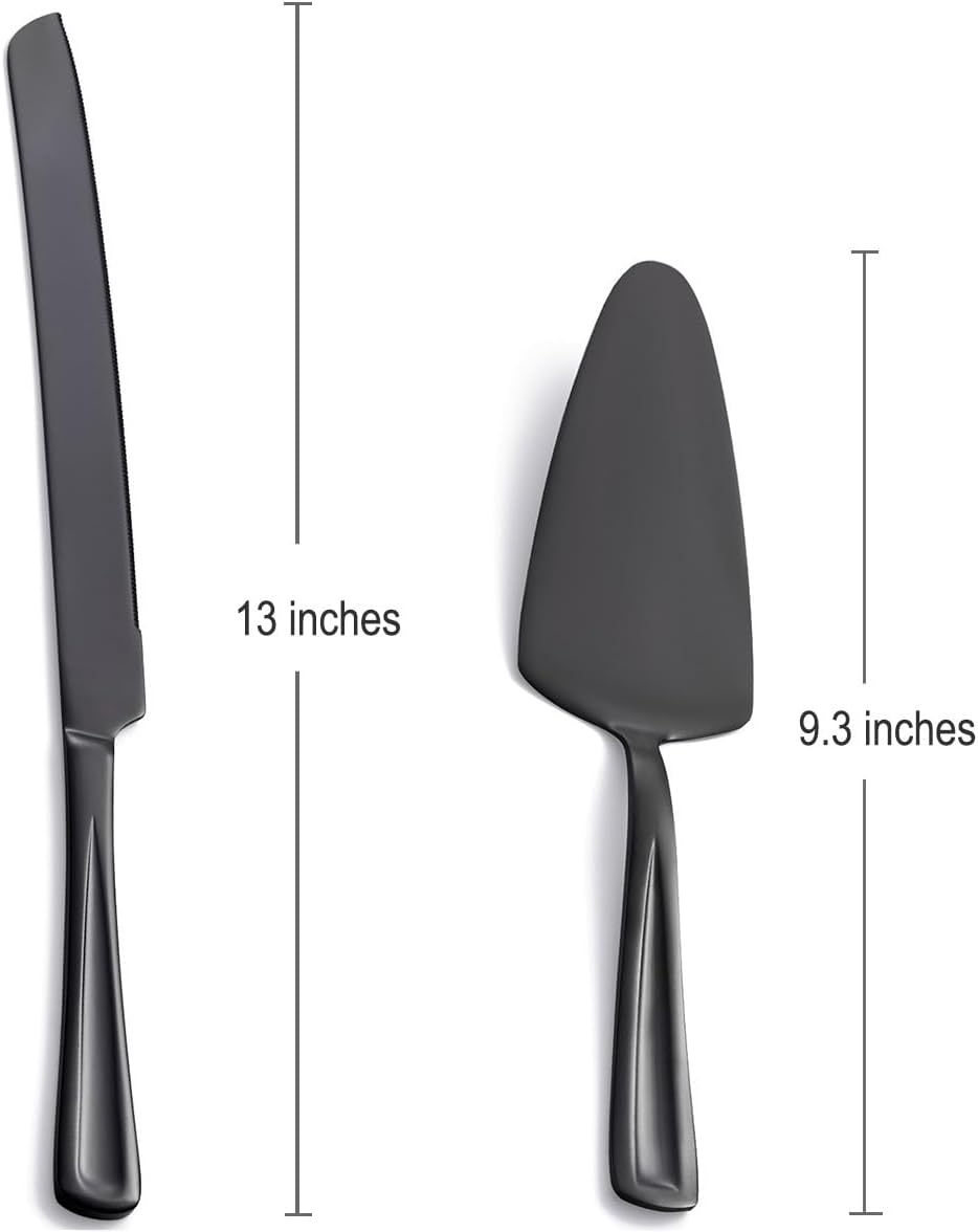 GoGeiLi Black Cake Knife and Server Set, 13-inch Stainless Steel Cake Cutting Set, Elegant Cake