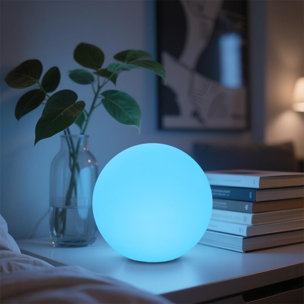 8-in LED Glowing Ball Light for Kid, 16 RGB Color Changing Globe Orb Night Light Mood Lamp