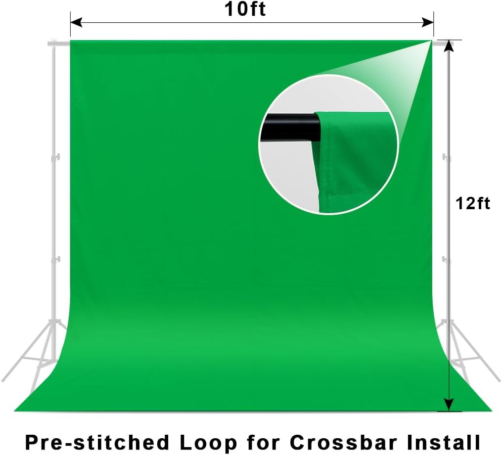10X12ft Green Screen Backdrop for Photography, LCUIRC Chromakey Polyester Collapsible Greenscreen