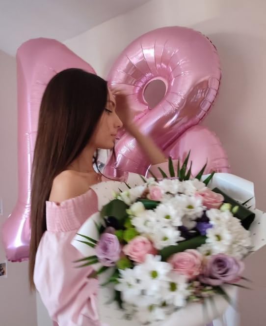 Pearlescent Pink Foil Number 8 Balloon 40 Inch, Helium Mylar Eight Number 8 18 28 38 48 58 80 88