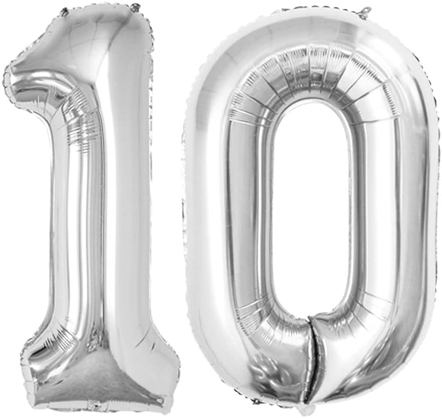 GOER Number 10 Balloons for 10th Birthday Party Decorations,42 Inch Jumbo Foil Helium Balloons for