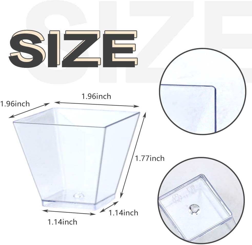 Oomcu 100 Pack 2oz Small Square Clear Plastic Dessert Cups – Mini Disposable Tumbler Cups for Ice